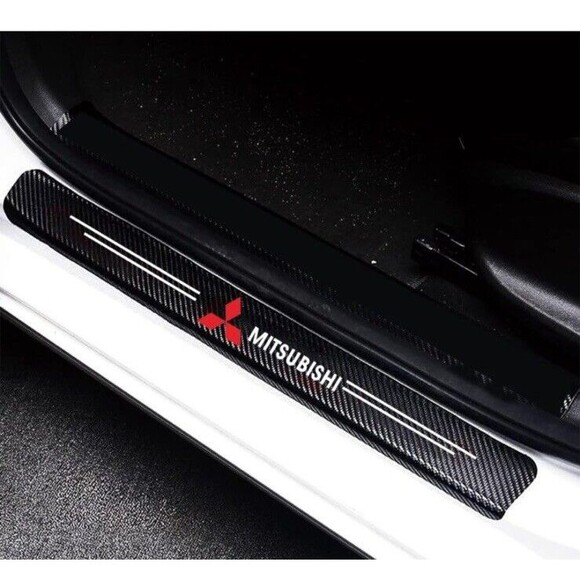 Mitsubishi 4pc Car Door Threshold Protection Sticker Logo Easy Clean Protection - Picture 1 of 6